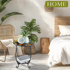 Outdoor Side Table Round Small Mosaic Patio Accent Indoor End Plant Coffee Tea Table for Yard Patio Porch Garden Living Room, Bedroom(Flower Style,14 Inch)