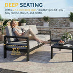 Solaste Aluminum Patio Furniture Set for All Weather, Oversized Metal Outdoor Furniture Set with 27.5" Deep Seating and 3.2" Wide Armrest, Patio Conversation Set with 10’’ Back Cushion, Black and Grey