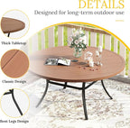 VICLLAX 63" Outdoor Round Patio Table with Umbrella Hole, All Weather Metal Round Outdoor Dining Table for Lawn Garden, 8-10 Person Table, Walnut Wood Grain