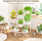 LASZOLA 8 Tiered Folding Tall Plant Stand Indoor for Multiple Large Planter, Heavy Duty Metal Adjustable Flower Rack for Narrow Corner, Sturdy Vertical Spiral Shelving Holder for Modern House, White