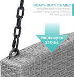 Best Choice Products Woven Wicker Outdoor Porch Swing, Hanging Patio Bench for Deck, Garden w/Mounting Chains, Seat Cushion - Gray/Navy