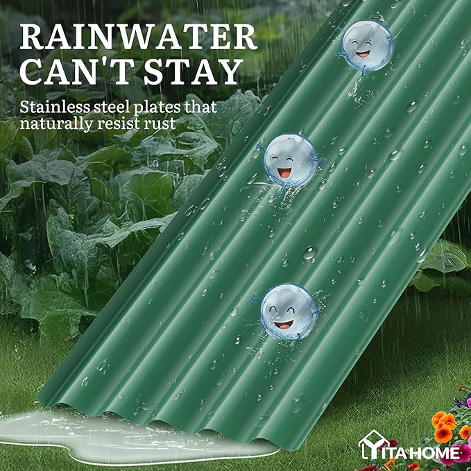 YITAHOME 17" Tall 9 in 1 Large Raised Garden Bed Kit, 8x2x1.4ft Galvanized Metal Planter Box with Gloves & Safety, Outdoor Above Ground Planters for Plants Vegetables Flowers, Green