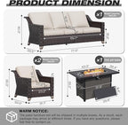 Joyside Wicker Patio Furniture Sets, 4 Pieces Upgraded Large Size Outdoor Furniture with Patio Dining Chair, 3-Seat Sofa, Fire Table,Thick Cushions, Wide Armrest, Beige