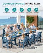 SERWALL 9 Piece Outdoor Dining Set, 84" HDPE Outdoor Table and Chairs for 8，All Weather Patio Furniture Set with Umbrella Hole for Backyard, Garden, Blue