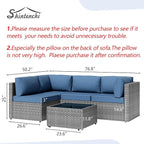 Shintenchi 5 Pieces Outdoor Patio Sectional Sofa Couch, Silver Gray PE Wicker Furniture Conversation Sets with Washable Cushions & Glass Coffee Table for Garden, Poolside, Backyard (Aegean Blue)