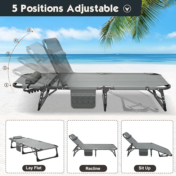 Chaise Lounge Chair, 5-Position Recline, Inky Twilight, Steel Frame