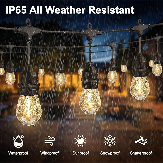 String Lights, 50 FT Outdoor LED Set with 32 Bulbs and Remote