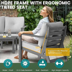 7-Piece HDPE Patio Furniture Set, Outdoor Sectional Sofa Set,All Weather Outdoor Couch with Dust-Free Cushions, Durable Patio Conversation Sets for Balcony, Porch, Gray