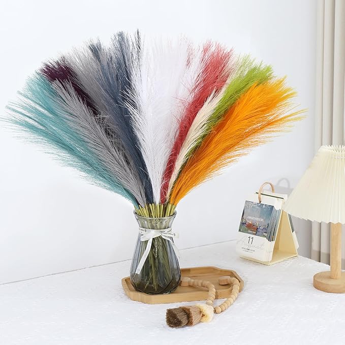 Artificial Pampas Grass Stems 90 Pcs Rainbow Colors 21.7 Inch Faux
