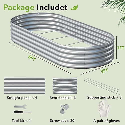 2PCS 6x3x1ft Galvanized Metal Raised Garden Bed Kit,Outdoor Planter Box Vegetables,Flowers,Herbs Durable Rust-Resistant Patio Gardening Beds
