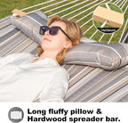 2 Person Hammocks for Outside, Double Quilted Fabric Outdoor Hammock with Spreader Bar, Large Removable Pillow, Storage Pockets, Carabiners, Max 475 lbs Capacity (Peace Dove Grey)