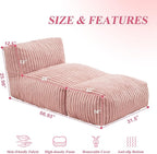 Hobestluk Big Bean Bag Lounger Chairs Large Beanbag Chair for Adults Bean Bag Sofa with Memory Foam Filled for Living Room, Bedroom or Balcony (Stripe Pink)