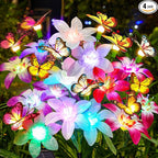 Garpar Solar Lights Outdoor Decorative, Upgraded 4 Pack Flowers with 16 Color Changing Lilies and 12 Butterflies, Brighter Waterproof Garden Decor for Yard Lawn Pathway, Gift for Mom Women Grandma