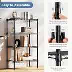 DUMOS 4-Tier Metal Wire Storage Shelves, Adjustable Standing Storage Rack Shelf, Heavy Duty Steel Shelving Unit Organizers for Kitchen Bathroom Pantry Garage, 23.3" W×13.4" D×47" H, Black