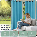 Outdoor Curtains for Patio Waterproof 6 Panels - Windproof, Privacy, Weatherproof Outside Drapes for Gazebo Pergola Porch, Grommet Top and Tab Bottom, 54x108 Inch, Teal