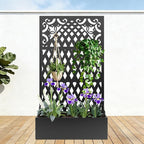 Metal Raised Garden Bed with Trellis & Privacy Screen, 71"x40"x11.8" Galvanized Freestanding Planter Box for Patio Balcony, Modern Planter with Drainage for Climbing Plants, Flowers & Vegetable