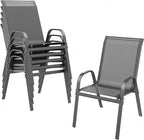 ONBRILL Patio Chairs set of 6, Easy Assembly Stackable Outdoor Dining Chairs with Wide Seat and Sturdy Metal Frame, Breathable All Weather Textilene Outdoor Chairs Set of 6 for Deck, Pool, Porch, Grey