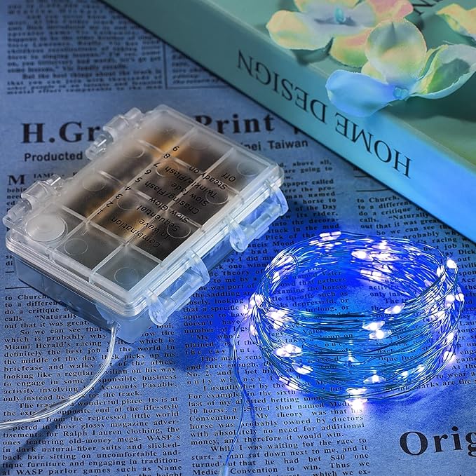 Indoor String Lights, 65.6 Ft Battery Powered Blue LED with Remote