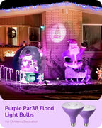 EDISHINE Christmas Decorations PAR38 Purple LED Flood Light Bulbs Outdoor, Dimmable LED Light Bulb, 18W(120W Equivalent), Outdoor Weatherproof Light Bulb for Christmas, E26 Base, 4 Pack