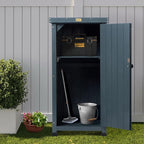 HABAU Outdoor Storage Cabinet for Patio, Garden Potting Bench Table with Shelves & Metal-Tabletop, Wooden Planting Work Station, Weatherproof