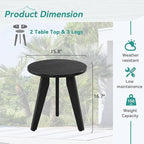 HDPS Outdoor Side Table, Small Round Side Table Weather-Resistant, Outdoor Side Tables for Patio, Porch, Deck, End Table for Plant Stand, Living Room, Bedroom, Black