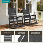 SERWALL Outdoor Rocking Chair Set of 4, Oversized HDPE Patio Rocking Chair with Footrest for Adults, All Weather Porch Rocker for Deck Patio Balcony, Gray