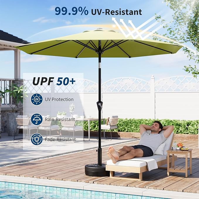 Garvee 9FT Patio Umbrella - Outdoor Table Umbrella with Smooth Crank Lift, Push Button Tilt and 8 Sturdy Ribs - Market Umbrella UV Protection Waterproof for Pool, Deck, Yard, Garden -Apple Green