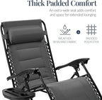 Best Choice Products Oversized Padded Zero Gravity Chair, Folding Outdoor Patio Recliner, XL Anti Gravity Lounger for Backyard w/Headrest, Cup Holder, Side Tray, Polyester Mesh - Gray