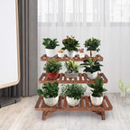 Ufine Freestanding 3 Tier Ladder Shelf Wood Plant Stand Indoor Outdoor Plant Display Rack Flower Pot Holder Planter Organizer