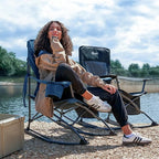 Portal Outdoor Rocking Chair Camping Folding Portable Rocker with Cup Holder Side Pocket Carry Bag, Support 350LBS (Midnight Blue)