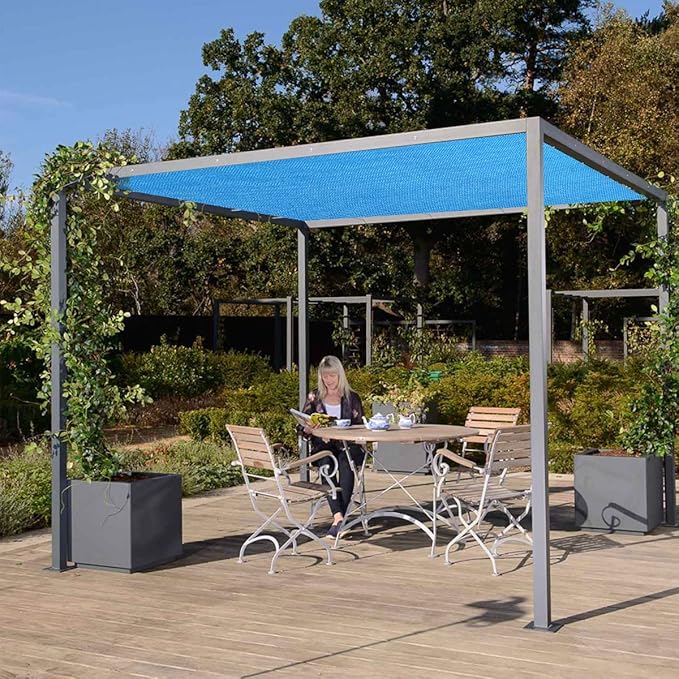 Eden's Decor Straight Flat-Edged Sun Shade Sail Rectangular 14' x 15' Blue UV-Blocking Outdoor Canopy Fabric Cloth Awning for Pergola Patio Garden Backyard Custom Size