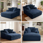 66" Chaise Lounge Chair Indoor, Oversized Boneless Couch Comfy Upholstered Sleeper Sofa Bed with 3 Pillows, Corduroy Cloud Reading Chair for Living Room No Assembly Required, Blue