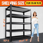 71.2" H Garage Shelving Heavy Duty Storage Shelves, Adjustable Metal Shelving Unit, Utility Garage Organizer Shelf for Basement, Pantry, Warehouse, Supermarket, 35.4" Wx15.7 Dx71.2 H,Black