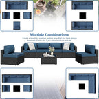7 Pieces Outdoor Patio Sectional Sofa Couch, Wicker Furniture Patio Conversation Sets with Washable Cushions & Coffee Table for Garden, Poolside, Backyard
