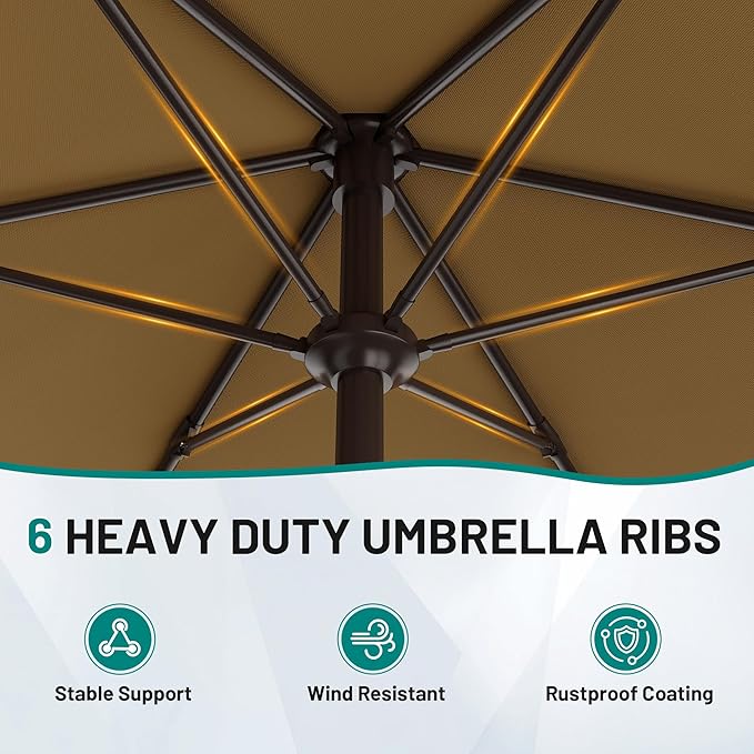 AreShark 7.5FT Patio Umbrella Table Market Umbrella with 6 Sturdy Ribs, Button Tilt/Crank, Heavy-Duty Outdoor Umbrellas for Pool, Deck, Garden and Backyard, Khaki