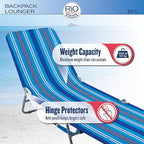 Rio Beach Portable Lay Flat Folding Backpack Beach Lounge Chair with Backpack Straps and Storage Pouch, Blue Stripe