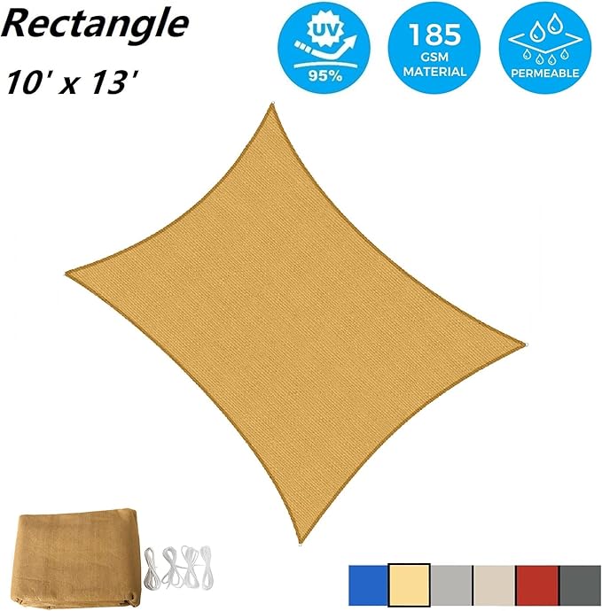 Asteroutdoor Sun Shade Sail Rectangle 10' x 13' UV Block Canopy for Patio Backyard Lawn Garden Outdoor Activities, Sand