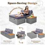 Flamaker Outdoor Rattan Lounge Chair with 2 Side Tables, Multifunctional Outdoor Patio Daybed with Footrest, Cushions, Storage Ottoman,Chaise Lounge Chair for Backyard Porch Poolside(Grey)