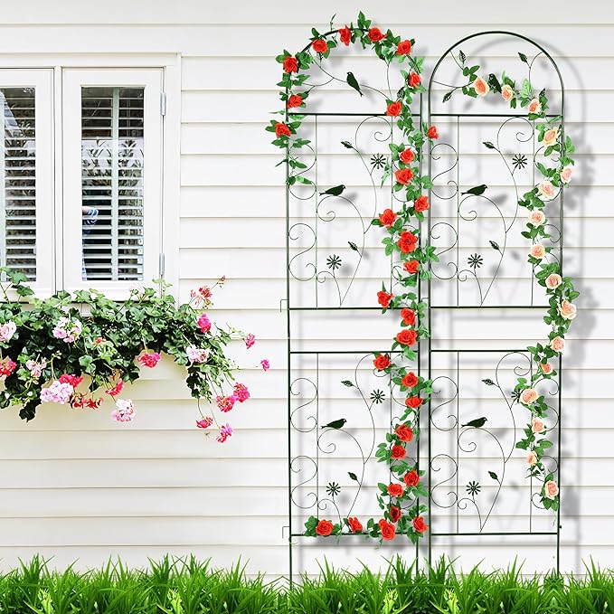 Metal Garden Trellis for Climbing Plants, 4 Pack 86.5" x 19.7" Black Plant Trellis Outdoor, Clematis Rrellis Outdoor, Arched Decoration Suitable for lawns, Gard, Black