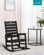 SERWALL Outdoor Rocking Chair Set of 2, Oversized Rocking Chair with Footboard for Adults, HDPE All Weather Resistant Rocking Chairs for Patio, 350lbs Weight Capacity, Black