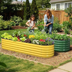 8x2x1.5 ft Galvanized Steel Raised Garden Bed, Raised Garden Bed Kit, Galvanized Planter Box Outdoor, 18" Tall Oval Large Metal Raised Bed for Gardening Vegetables Flower Herb (Cream Yellow)
