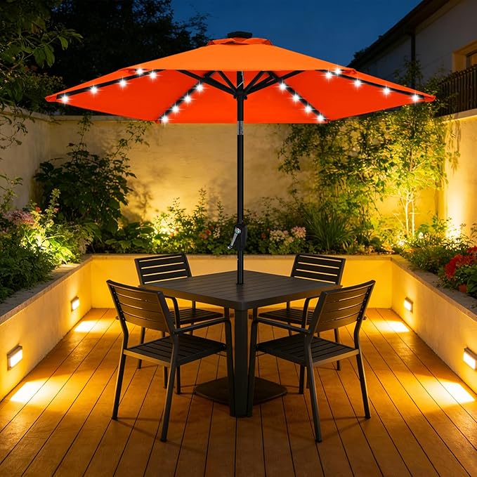 ABCCANOPY Durable Solar Led Patio Umbrellas with 32LED Lights 7.5FT (Orange)