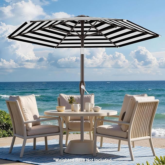 AreShark 7.5FT Patio Umbrella Table Market Umbrella with 6 Sturdy Ribs, Button Tilt/Crank, Heavy-Duty Outdoor Umbrellas for Pool, Deck, Garden and Backyard, Black & White Stripe