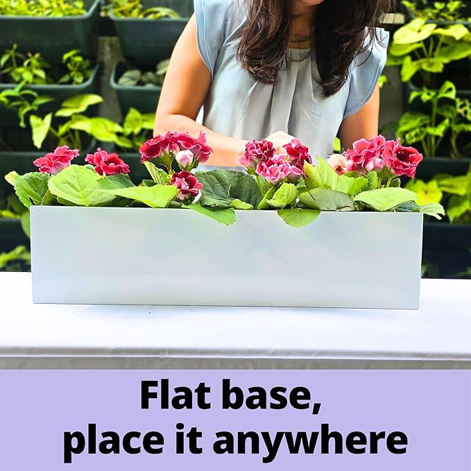 LaLaGreen Wall Planters (24 Inch, 4 Pack) Carbon Steel White Metal Hanging Flower Pots Outdoor for Succulents, Wall Mount Long Rectangular Window Sill Box Fence Floating Garden Shelf for Deck Decor