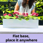 LaLaGreen Wall Planters (24 Inch, 4 Pack) Carbon Steel White Metal Hanging Flower Pots Outdoor for Succulents, Wall Mount Long Rectangular Window Sill Box Fence Floating Garden Shelf for Deck Decor