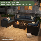 Aoxun 10 Piece Patio Furniture Set Wicker Rattan Patio Sectional Sofa Set Outdoor Seating Furniture with Thickened Cushion, Navy Blue