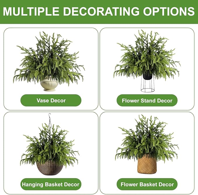 Artificial Pine Greenery Stems, 50 Pack, 18 Inch, Green