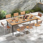 Tangkula 79" Acacia Wood Outdoor Dining Table for 8, Large Rectangular Patio Table with 1.9" Umbrella Hole, Metal Frame & Foot Pads, 8-Person Outside Table for Garden, Poolside & Backyard