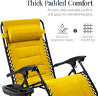 Best Choice Products Oversized Padded Zero Gravity Chair, Folding Outdoor Patio Recliner, XL Anti Gravity Lounger for Backyard w/Headrest, Cup Holder, Side Tray, Polyester Mesh - Yellow