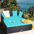HAPPYGRILL Outdoor Rattan Daybed Patio Loveseat Sofa Set with Padded Cushion Pillows and Sturdy Aluminum Foot, Wicker Patio Furniture for Garden Porch Poolside